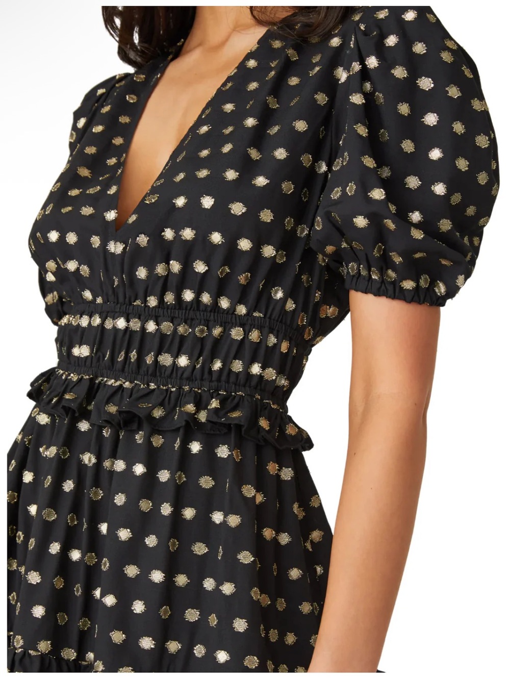 NWOT Shoshanna Elia Black & Gold Metallic Clip Dot Cocktail Mini Dress Size 6 - Picture 2 of 8